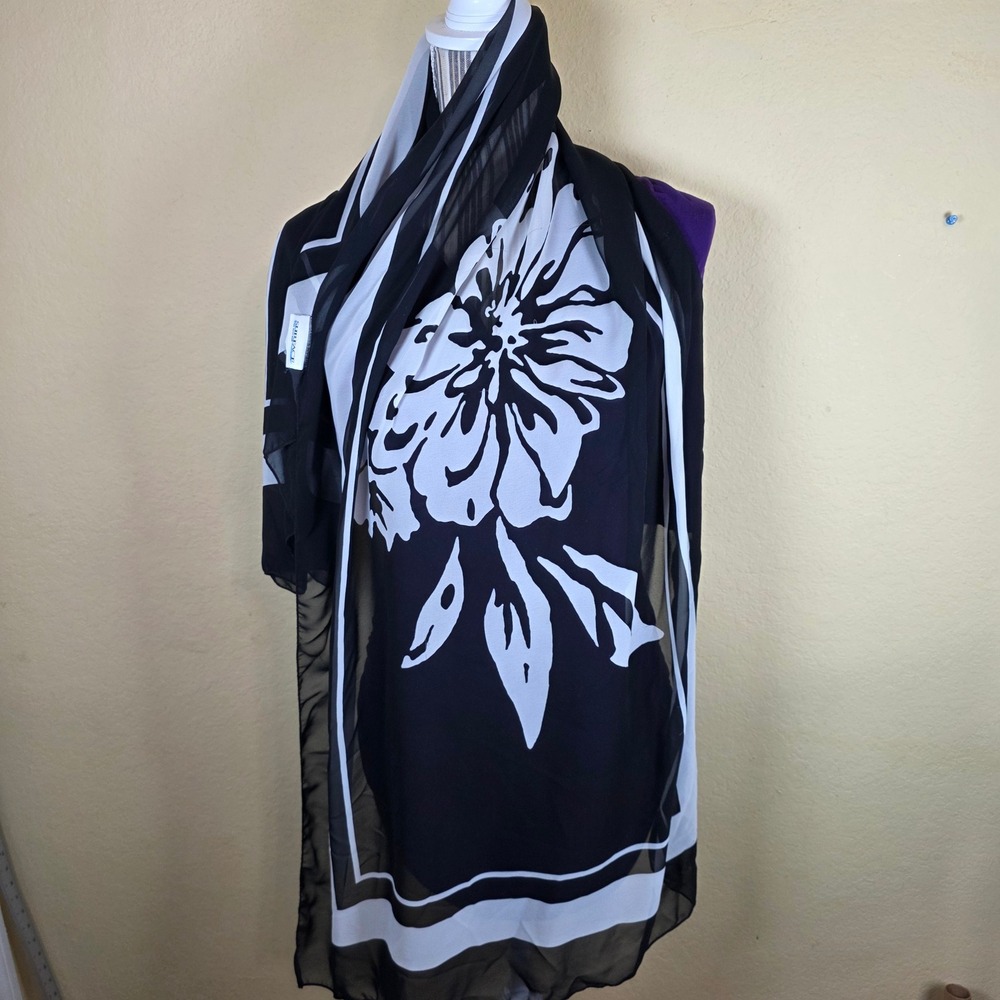 Surface Black White Floral Sheer Scarf Sarong Beach Wrap Indonesia vacay